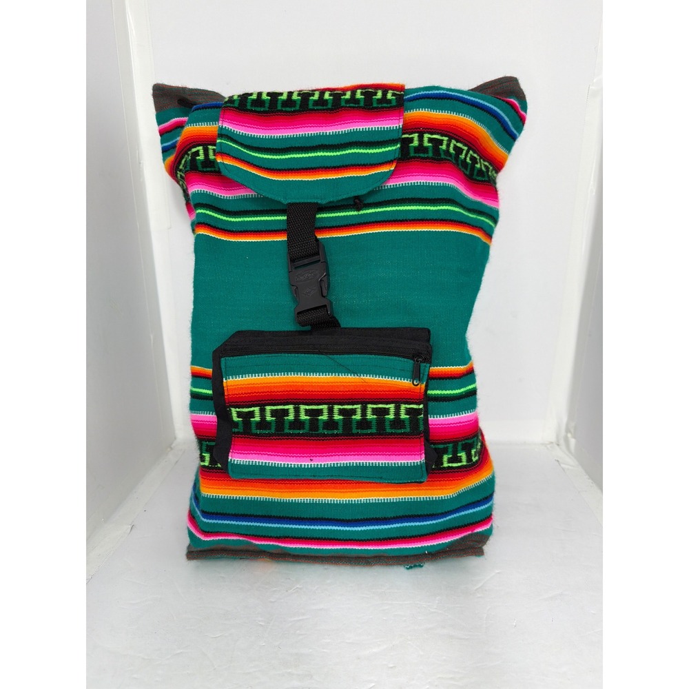 Boho Woven Serape Backpack Multi Color Striped Mexican tribal ruck sac